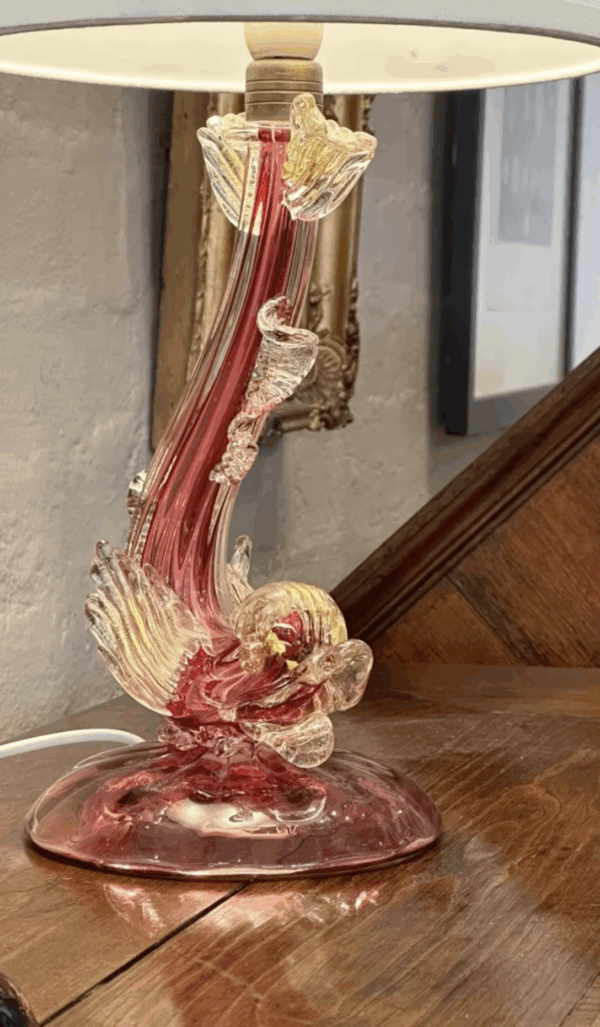 Pair of Venetian Murano rich pink & gold lamps. - Image 6